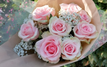 Bouquet de 8 roses et gypso